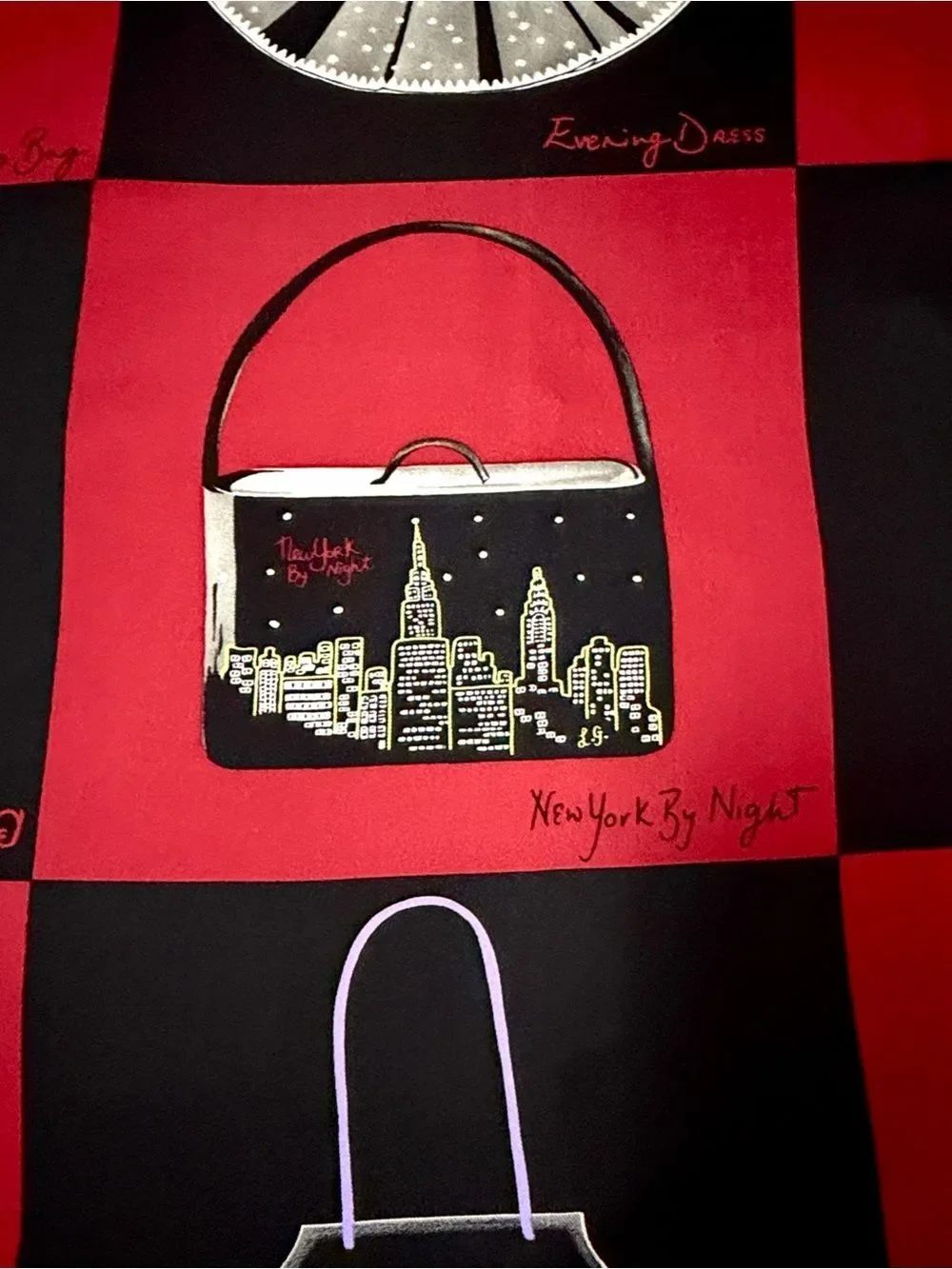 Lulu Guinness Silk Scarf Red Black Novelty Handbag Print Collectibles Theme